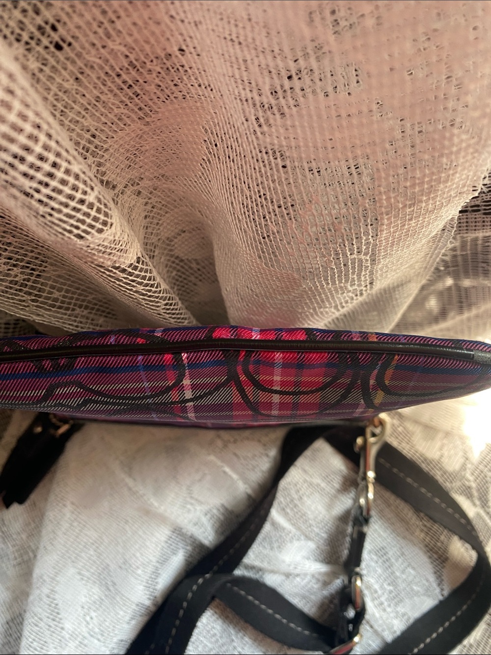 Coach Pink Plaid Signature Crossbody with Black Strap and Leather Trim - Picture 6 of 7